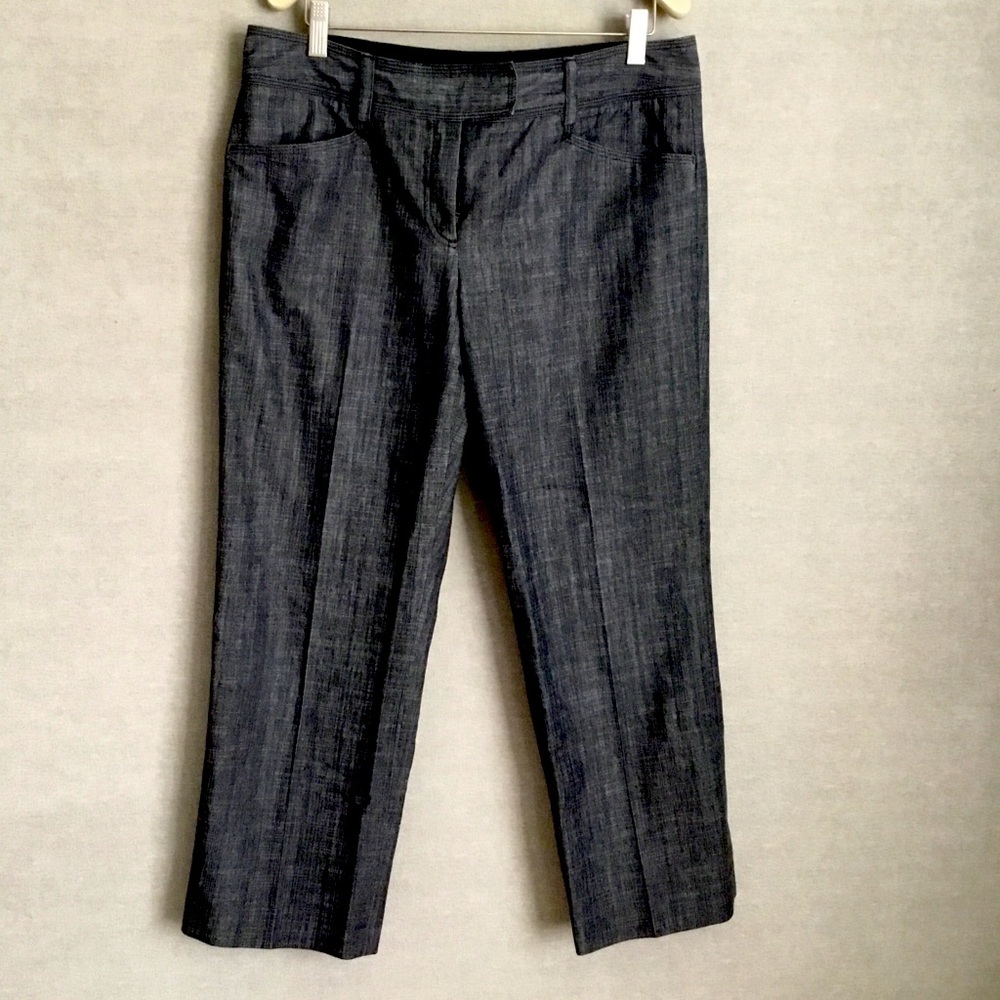 J. Crew Dark Navy Cotton Denim Twill Stretch Cropped Trousers, 10